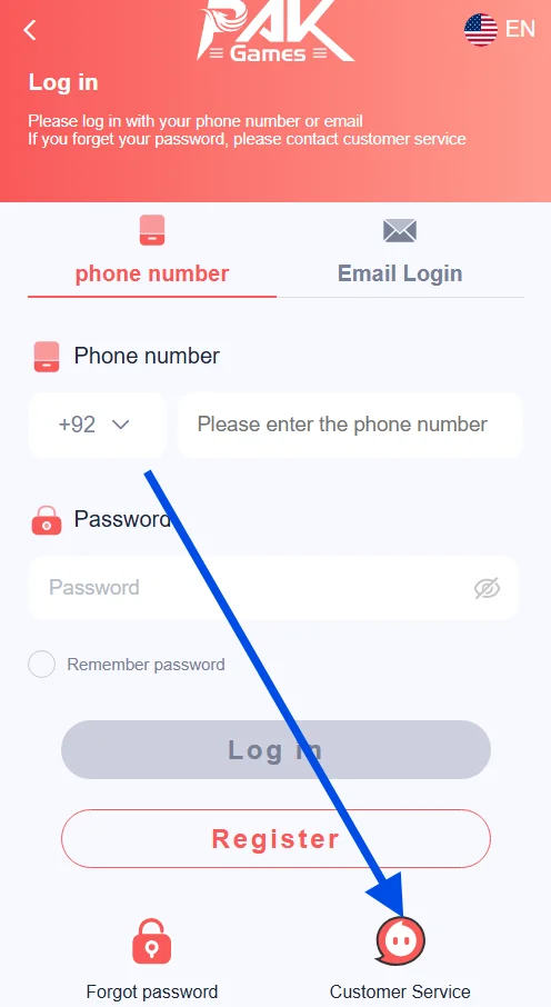 Click on the customer service option
